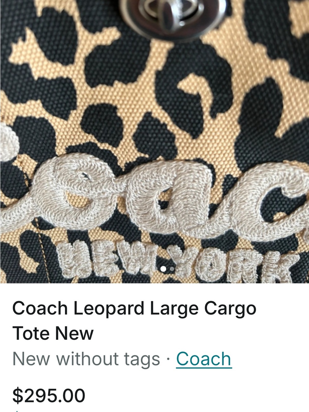 Coach Leopard Print Cargo Tote in Black & Tan with Embroidered Logo - Picture 3 of 10
